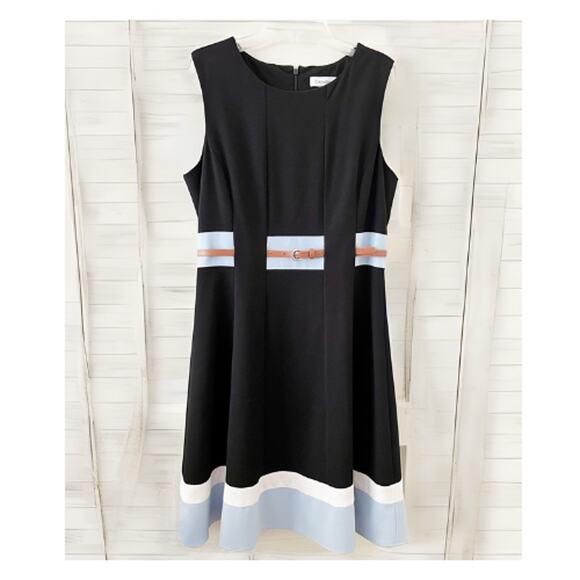 Calvin Klein Fit & Flare Dress Black Sleeveless Belted Size 10 NWOT - Picture 3 of 8